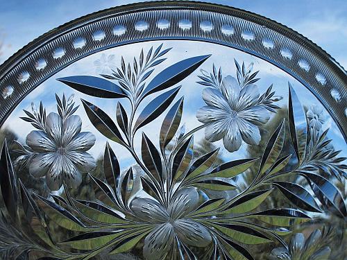 American Brilliant Period Cut Glass bowl ABP Antique Floral WHEEL CUT