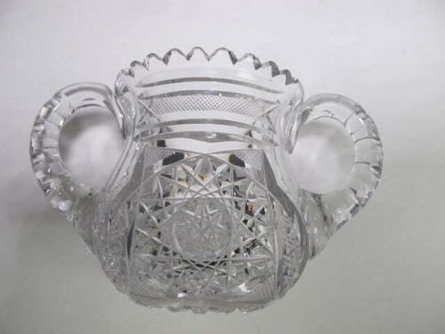 American Brilliant Period Cut Glass 2 handle sugar Antique abp hand cut
