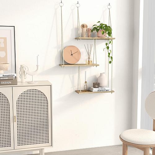 Fixwal Hanging Shelves for Wall 3 Tier Boho Wall Decor Plant Rack Floating Sh...