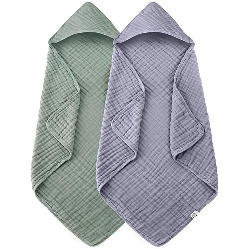 Spotted Play 2 Pack Hooded Baby Towels - 100% Muslin Cotton for Newborns Infa...