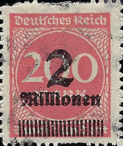 Germany Scott #277 Used Fine 1923 2 Mil on 200 Mil Rose Red Stamp CV 150.00