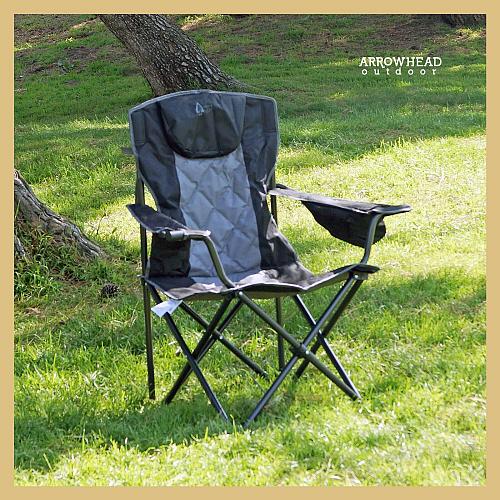 ARROWHEAD OUTDOOR Portable Folding Camping Quad Chair w/ 6-Can Cooler Cup & W...