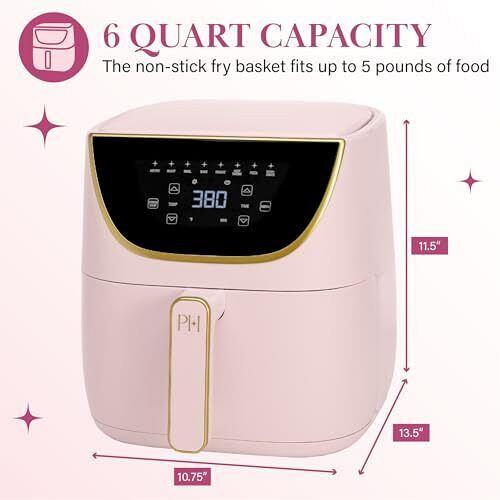 Paris Hilton Air Fryer Large 6-Quart Capacity Nonstick Made without PFAS Touc...