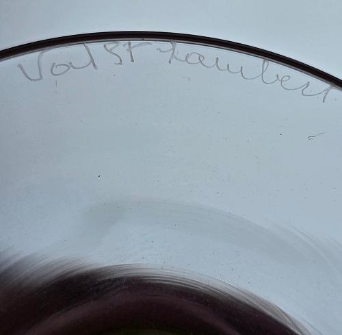 Val st Lambert lime green Hand Cut to clear wine glass