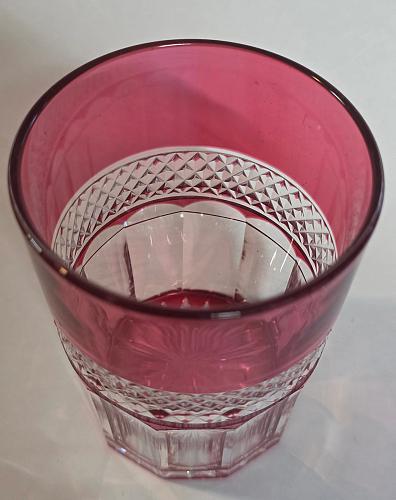 Hand Cut to clear cranberry double on the rocks glasses