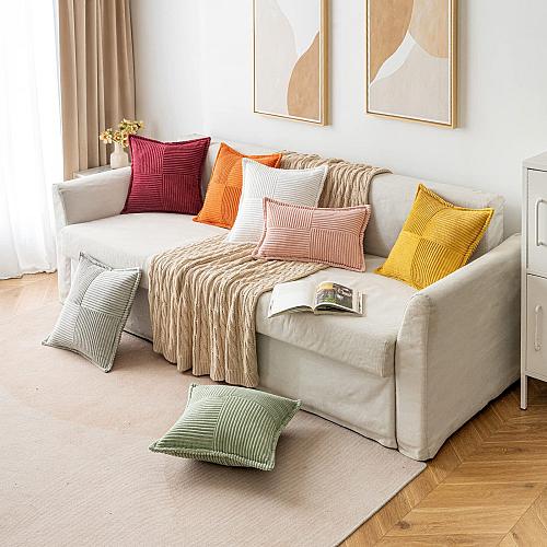 MIULEE Corduroy Pillow Covers with Splicing Set of 2 Super Soft Boho Striped ...