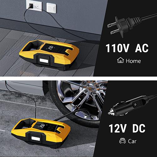 CARSUN AC/DC Tire Inflator Portable Air Compressor Dual Power for Home 110V A...