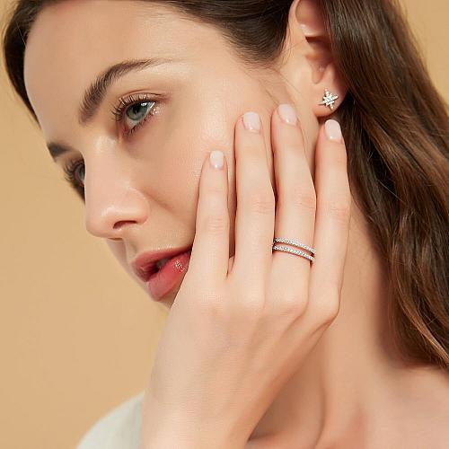 Mameloly Wedding Bands for Women Dainty CZ Cubic Zirconia Half Eternity Stack...