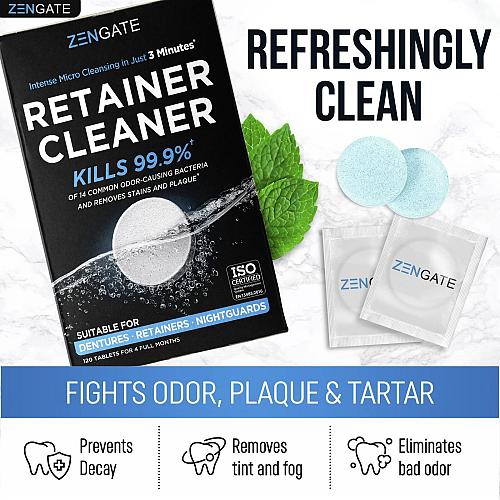 ZENGATE Retainer Cleaner Tablets - Quick 3-Minute Clean for Dentures Mouth Gu...