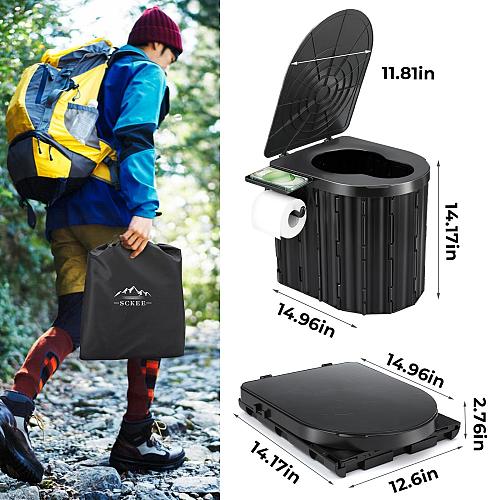 Camping Toilet Portable Toilet for Adults 14'' Camping Toilet with Lid Camp T...