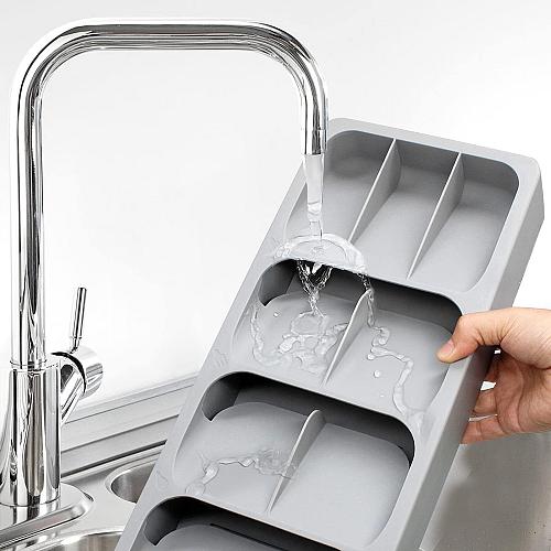 AZSJEPCD Kitchen Drawer Organizer Tray Expandable Utensil Tray Compact Plasti...