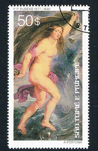 St Thomas & Prince 446 Used Painting Ruben Nude 2 1977 CV 4.75 (BP78607)