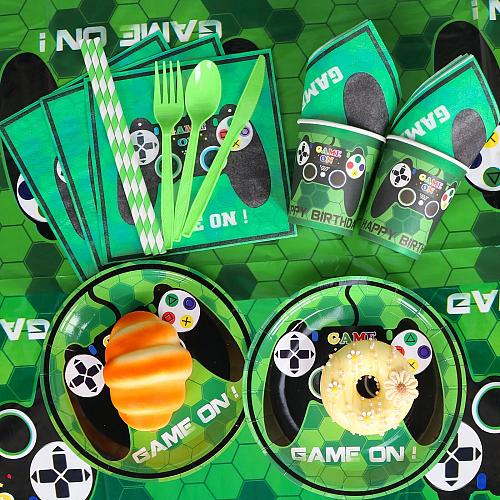 VOFGODI Video Game Birthday Decorations 254 Pcs Green Gaming Party Supplies f...