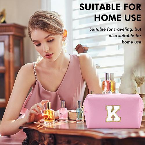 URSKYTOUS Initial Preppy Makeup Bag Travel Small Cosmetic Bag Cute Pink Perso...