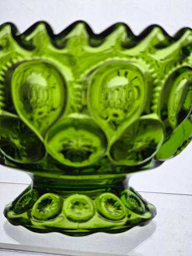 L.E SMITH Moon and star green Glass footed dish