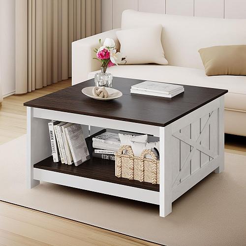 YITAHOME Coffee Table Farmhouse Coffee Table with Storage Rustic Wood Cocktai...