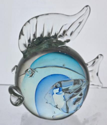 blue vealed glass fish paperweight
