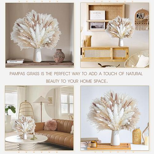 96PCS Natural Dried Pampas Grass Boho Home Decor Bouquet Phragmites Dried Flo...