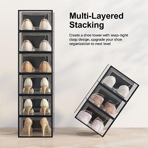 SEE SPRING X-Large Shoe Storage Box Fit Size 11 Clear Plastic Stackable Shoe ...