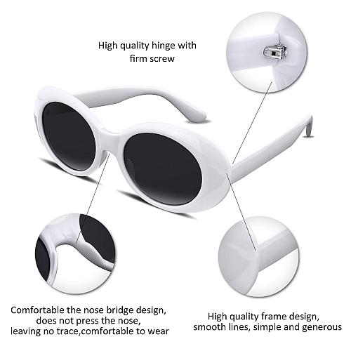 FEISEDY Sunglasses White Oval Clout Goggles for Women Men Retro Round Trendy ...
