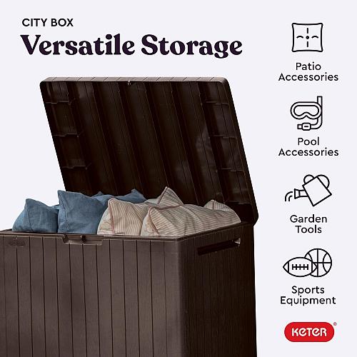 Keter City 30 Gallon Resin Deck Box for Patio Furniture