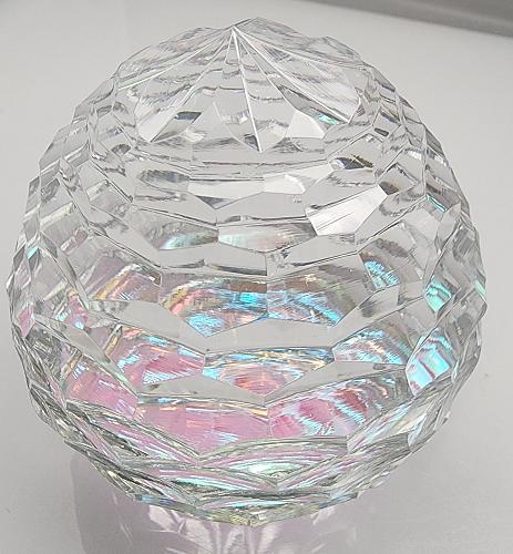 Hand cut glass honeycomb paperweight, 32% lead crystal Signed