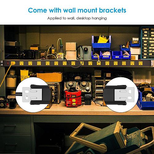 JUNNUJ Long Metal 16 Outlet Power Strip Wide Spaced Garage Industrial Power S...