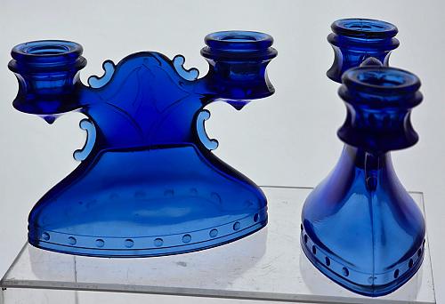 Pair L.E Smith Glass blue Mt Pleasant candlesticks