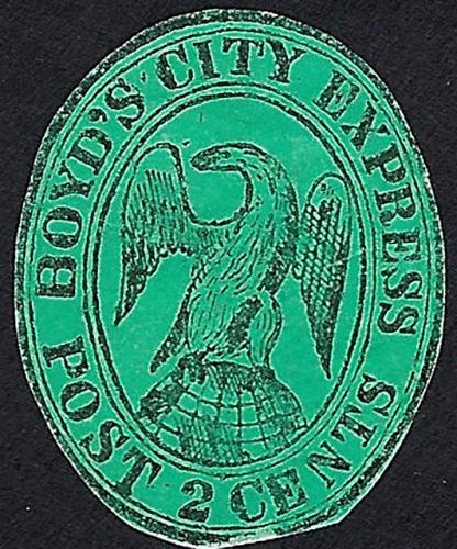 US Scott #20L3 Local Stamp Mint Hinged 2 Cent 1845 Boyd's City Express CV 250.00