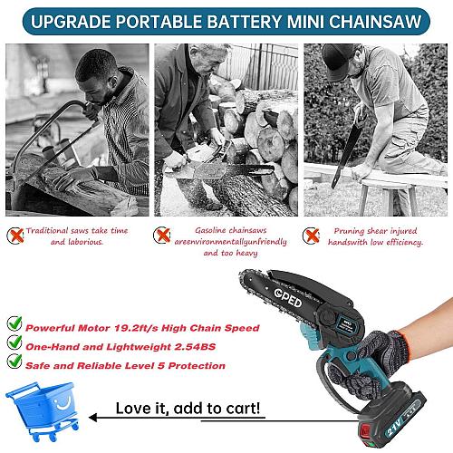 Mini Chainsaw, 6 inch Portable Electric Chainsaw Cordless, Handheld Chain Saw +