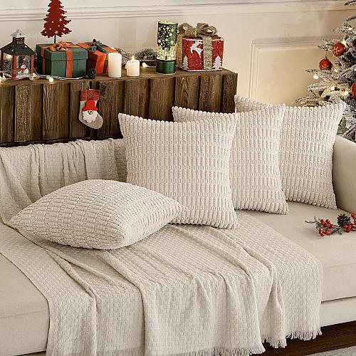 MIULEE Pack of 4 Cream White Corduroy Christmas Decorative Throw Pillow Cover...