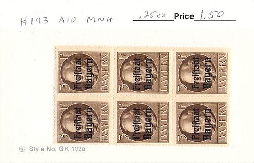 Germany Bavaria 193 Unused blk of 6 CV 1.50 (SC0_872)