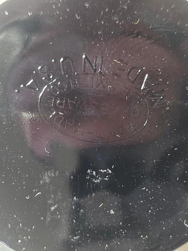 L.E Smith Glass black 3 leged vase Greek key.