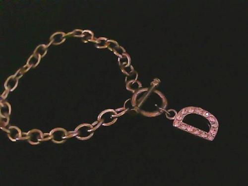 Silver Chain Bracelet with Crystal Accent Initial "D" Dangling Charm