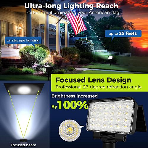 AUDERWIN Solar Spot Lights Outdoor Waterproof for Flag Tree House Garden Yard...