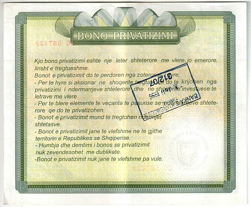 Albania Privatization Bonds 10000 leke 1996, XF. Rare Paper Money