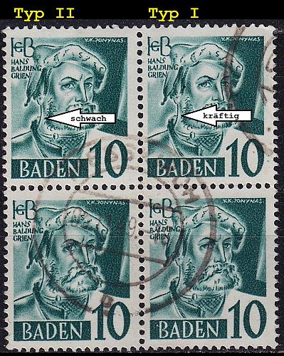 GERMANY Alliiert Franz. Zone [Baden] MiNr 0033 y II+I 4er ( O/used )