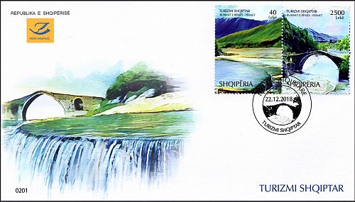 Albania Stamps 2018. Tourism: Thermal springs; Brigde; Vjosa River. FDC MNH