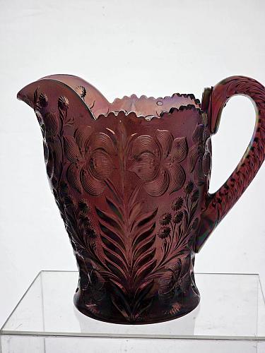 L.E Smith Glass carnival purple Tiger lily pitcher
