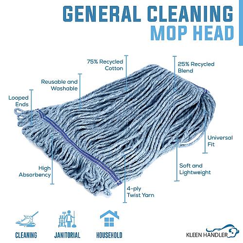KLEEN HANDLER Pack of 3 HEAVY DUTY Commercial Mop Head Replacement Wet Indust...