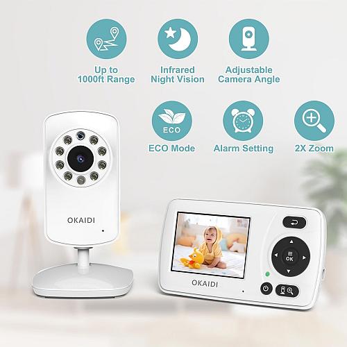 OKAIDI Video Baby Monitor with Camera and Audio 2.4'' Portable Travel Baby Mo...