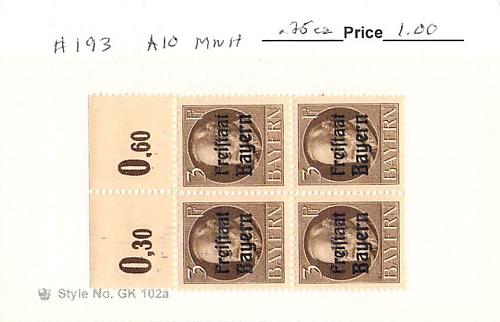 Germany Bavaria 193 Unused blk of 4 4 CV 1.00 (SC0_870)
