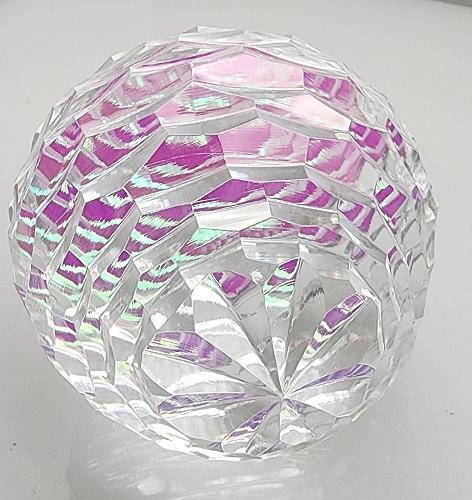 Hand cut glass honeycomb paperweight, 32% lead crystal Signed