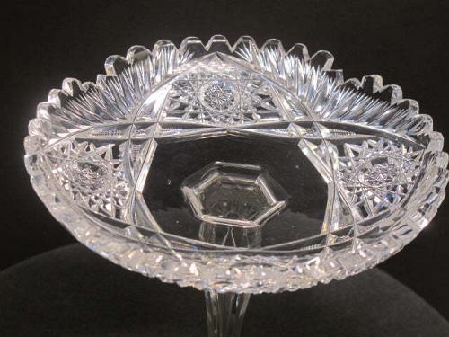 American Brilliant Period Cut Glass compote tear drop stem