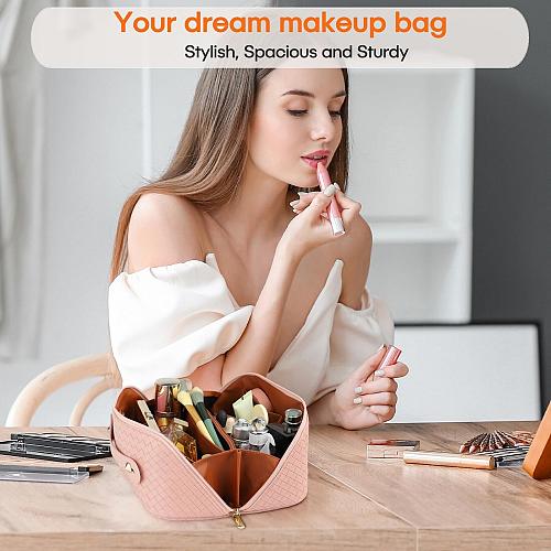 ALEXTINA Large Capacity Travel Cosmetic Bag - PU Leather Makeup Organizer Bag...