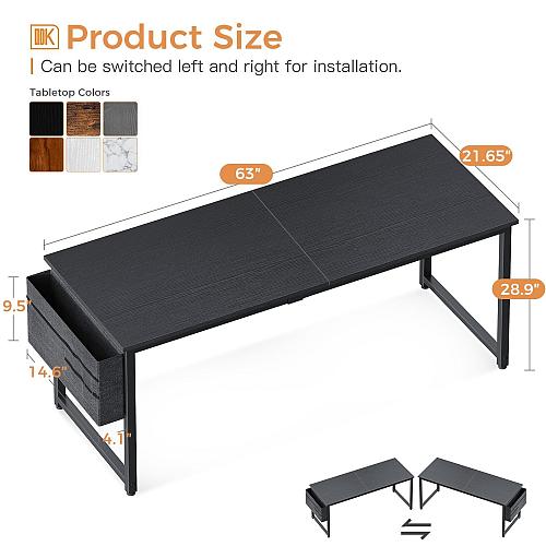 ODK Computer Desk Large Office Desk 63 Inch Gaming Desk with Storage Modern P...