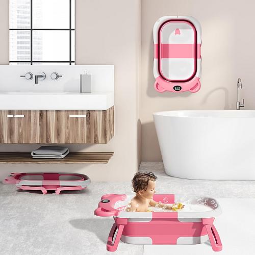 MoreFeel Collapsible Baby Bathtub for Newborn with Thermometer & 1 Hooded Tow...
