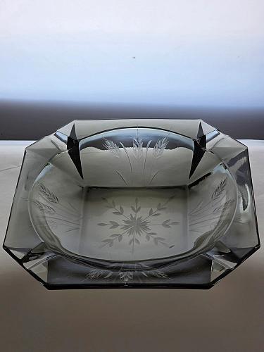 Bryce charcoal hand cut glass ashtray