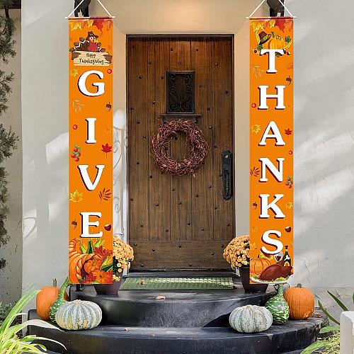 Thanksgiving Decorations GIVE THANKS Banner Porch Door Sign Autumn Fall Welco...