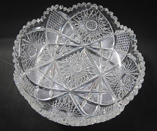 American Brilliant Period Cut Glass low bowl Antique crystal Sharp